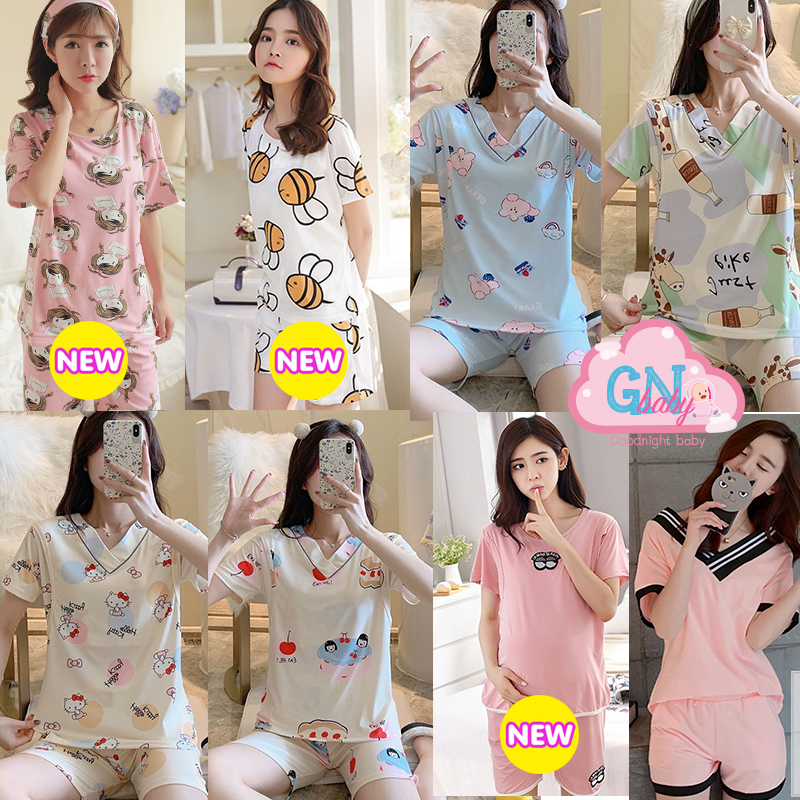 👚 No1.🩳  รวมชุดให้นม ชุดนอนเสื้อพร้อมกางเกงขาสั้น ของลงใหม่เรื่อยๆ เนื้อผ้านุ่มลื่น