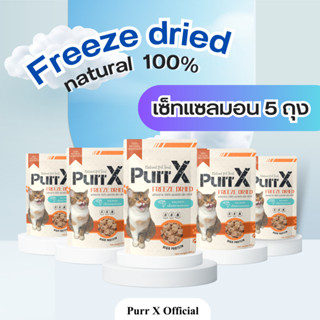 Purr X ขนมฟรีซดรายแมวเกรดพรีเมียม เซ็ทแซลมอน 5 ถุง ขนาดรวม 500 กรัม Salmon Freeze Dried 500 g. ขนมแมว ขนมสุนัข