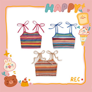 BOHO-Style เสื้อสายเดี่ยวลายโบฮีเมียน ผูกโบว์ไหล่