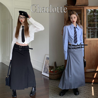 ♡̶ Charlotte Set | ชุดเซทกระโปรงยาวและเสื้อเชิ้ตครอปแขนยาวสไตล์เกาหลี