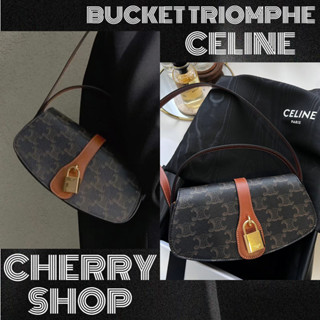 ถูกที่สุด ของแท้ 100%/celine logo-print calfskin strap clutchกระเป๋าสะพายไหล่กระเป๋าสะพายข้าง/ผู้หญิง