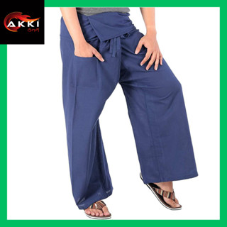 AKKI กางเกงขายาว เกงเลผ้าฝ้าย กางเกงชาวเล ขากว้างทรงหลวม เชือกรัด Thai Fisherman Pants Loose Wide Leg Cotton Trousers