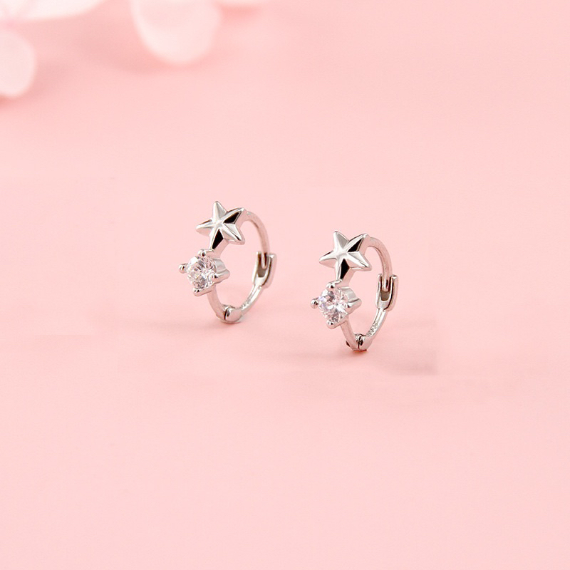 Jinjoo✨ (ราคาต่อคู่) ต่างหูห่วงดาวประดับ ปุ๊กปิ๊ก luxury สง่างาม ขนาด 8 mm. - รูปที่ 3