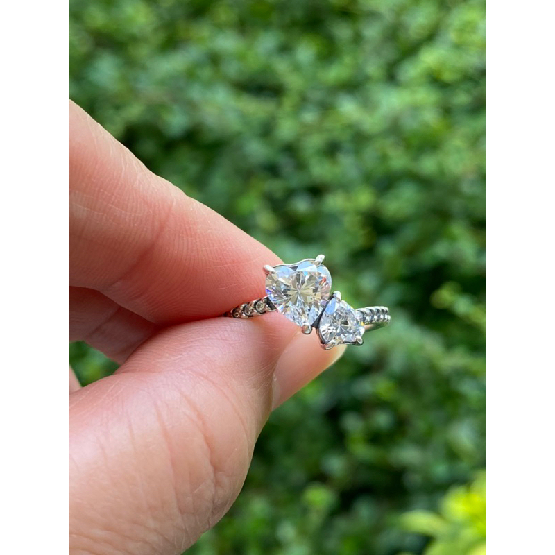Used แหวน Pandora Double Heart Sparkling Ring แท้ 💯% #มือสอง