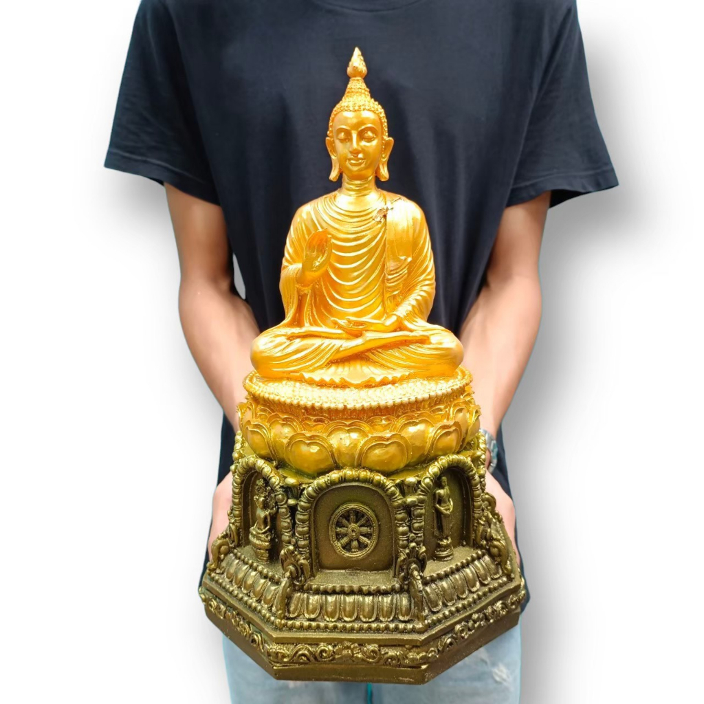 [M6]HTพระพุทธรูปปางประทานพร ฐาน 7 วันเกิด เนื้อเรซิ่น องค์สีทอง ฐานลงสีทองเก่า ขนาดหน้าตัก 5 นิ้ว สูง 12 นิ้ว วันเกิดสาม