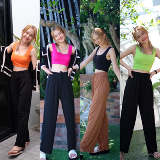 🌈 SpinnyHouse 🌈 ชุดเซ็ท Set2ชิ้น เสื้อยืด ✅CROPTOP + กางเกงขายาวผ้าร่องทิ้งตัว เซตนี้คือดือม้าก รุ่น กางเกงมิ้ว+ครอปbra