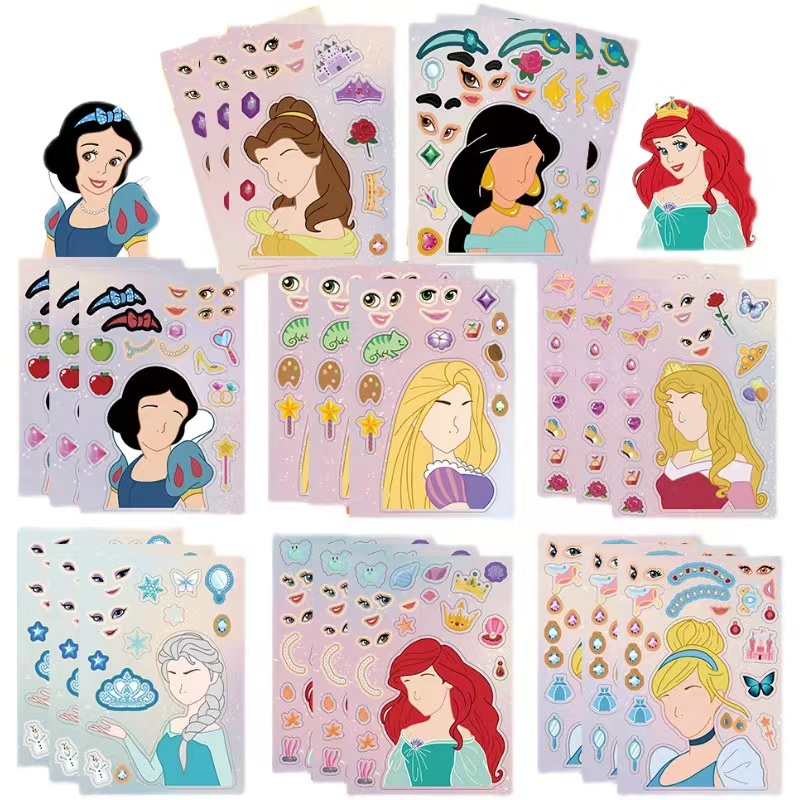 สติ๊กเกอร์แต่งหน้าเจ้าหญิง เซต 6-8 แผ่น ลายไม่ซ้ำกัน ลายน่ารัก สีสันสดใส แผ่นใหญ่ เสริมสร้างจินตนาการ สติ๊กเกอร์เด็ก