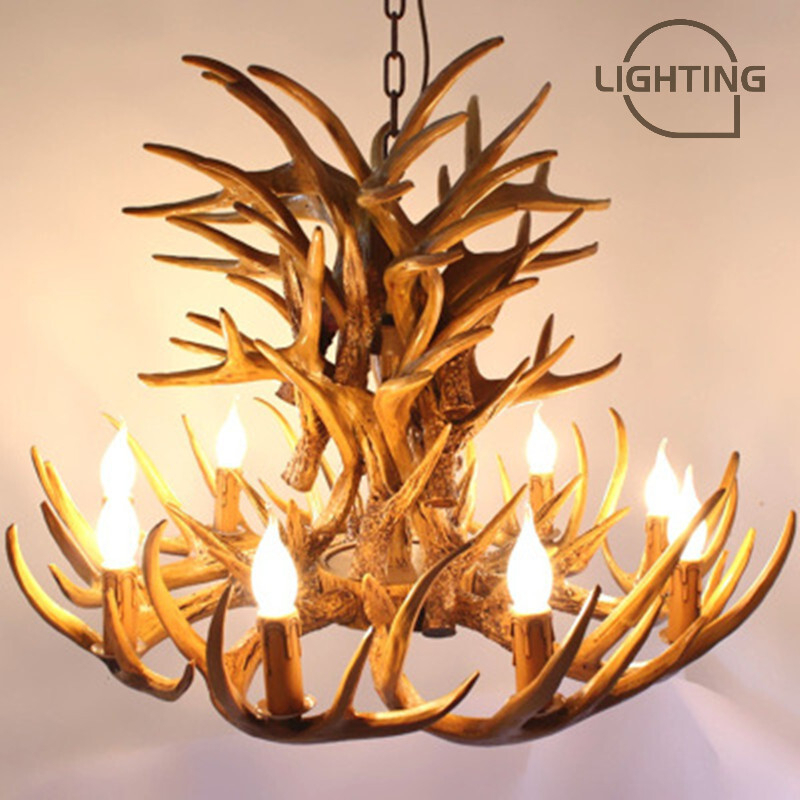 Antler Chandelier โคมระย้าเขากวาง หลอดไฟเรสซินแอนเล่อร์ Resin Antler Lamp สีขาว/สีน้ำตาล