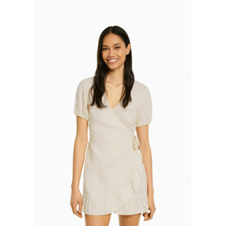 เดรสผูกเอว bershka linen wrap dress