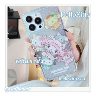 ✨ส่งของขวัญ✨เคส for iPhone 11 14 Pro Max Case for iPhone 12 13 ป้องกันการตก การป้องกัน HelloKitty พร้อมขาตั้ง หวานสวย