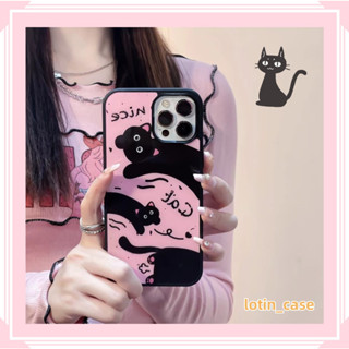 🎁ส่งของขวัญ🎁เคสไอโฟน สำหรับ 11 13 for iPhone Case 14 12 Pro Max น่ารัก สีชมพู แมวดำ กันกระแทก ปกป้อง เคสโทรศัพท์