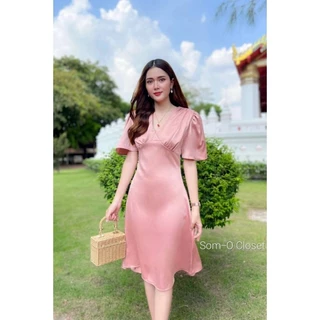 D1เดรส dress ออกงานแขนกระดิ่งทรง5ส่วนมี5ไซส์ผ้าเงาซาร่า ชุดไปงานแต่ง ชุดเพื่อนเจ้าสาว(อ่านตารางไซส์ก่อนสั่งนะคะ)