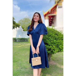 D1เดรส dress ออกงานแขนกระดิ่งทรง5ส่วนมี5ไซส์ผ้าเงาซาร่า ชุดไปงานแต่ง ชุดเพื่อนเจ้าสาว(อ่านตารางไซส์ก่อนสั่งนะคะ)