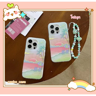 🎁ส่งของขวัญ🎁เคสไอโฟน สำหรับ 11 14 for iPhone Case 13 12 Pro Max แฟชั่น พระอาทิตย์ตก โซ่มุก กันกระแทก เคสนิ่ม เคสโทรศัพท์