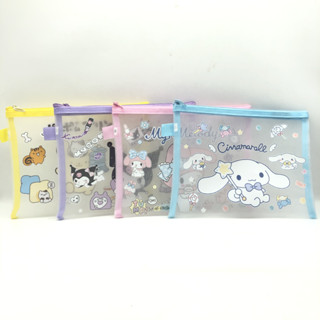 Sanrio A5 กระเป๋าดินสอ โฟลเดอร์ Melody Kuromi Cinnamoroll Purin ลายการ์ตูนน่ารัก แฟ้มพลาสติกใส มีซิป เครื่องเขียนของนักเรียน