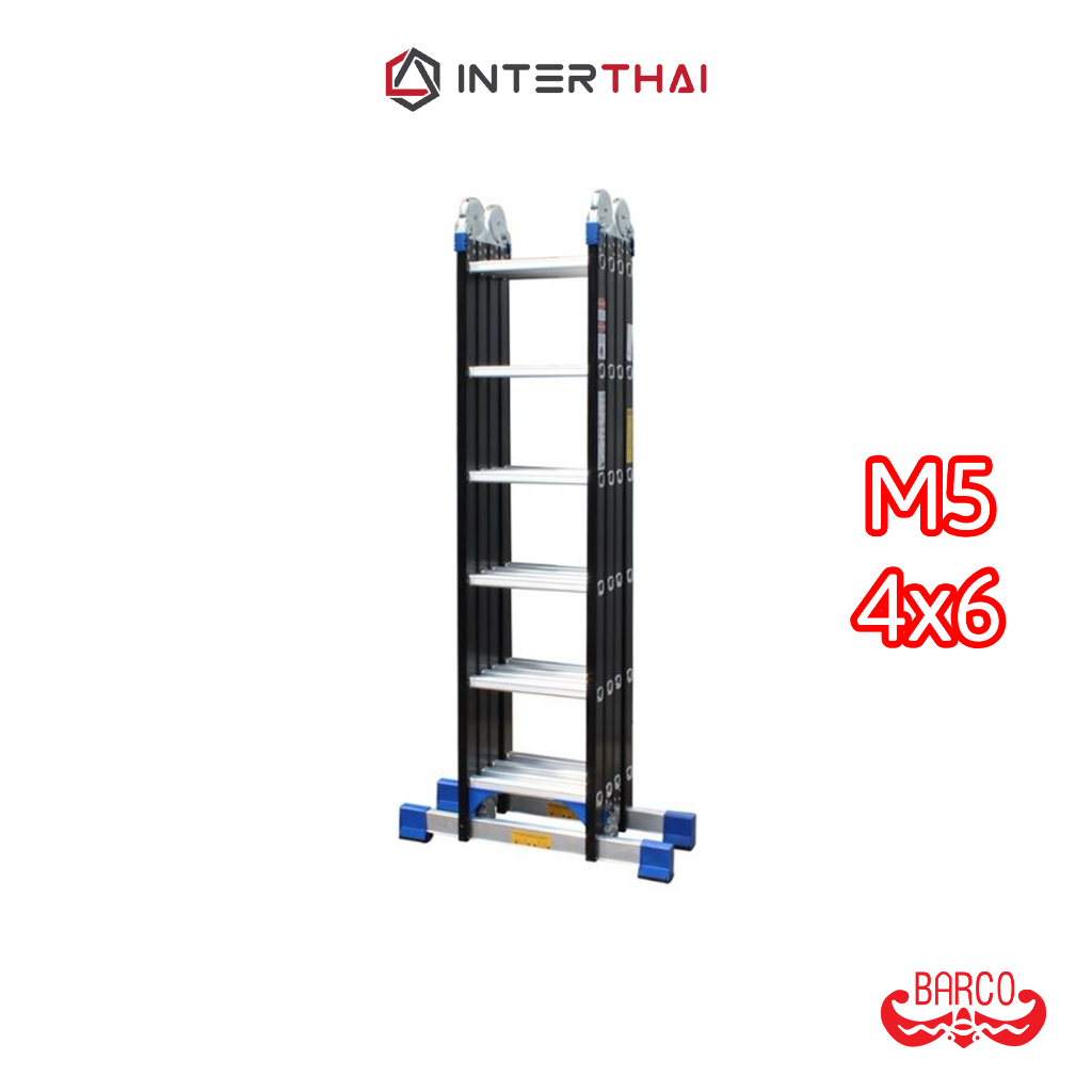 Ladders 3958 บาท BARCO บันไดอเนกประสงค์อลูมิเนียม (สีดำ) รุ่น M5 4×6 24 ขั้น 6.8 เมตร ข้อต่อและยางกันลื่นหนาพิเศษ Home & Living