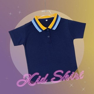 เสื้อโปโลเด็ก เสื้อคอปกเด็ก สีกรมท่า ปกเหลืองขลิบกรมท่า-ฟ้าคราม