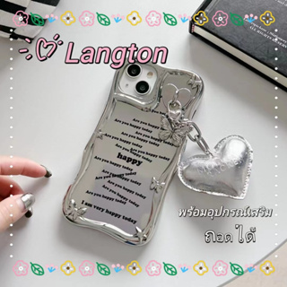 🌈Langton🌸พื้นผิวกระจก iphone 11 14 pro max ขอบเต็ม ป้องกันการหล่น รูปหัวใจ คำภาษาอังกฤษ หวานเท่ case for iPhone 12 13