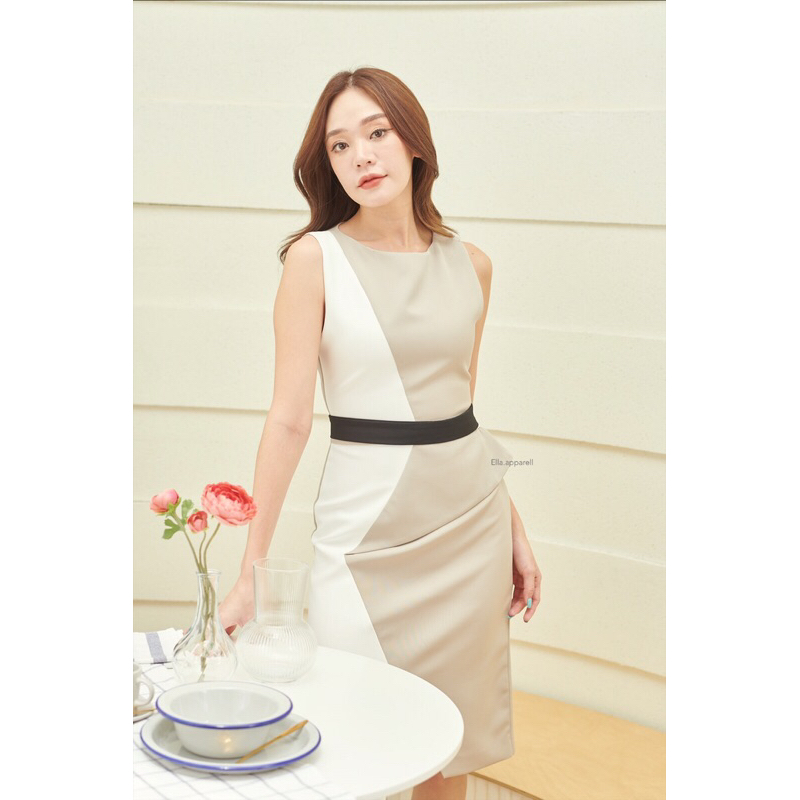 Ella’s dress Etoupe เดรสทำงาน เดรสเข้ารูป เดรสงานละเอียด ใส่กับกาวน์ ตัดตามไซส์