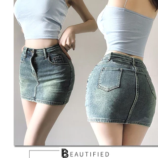 Beautified กระโปรงกางเกกระโปรงยีนส์ เซ็กซี่ เข้ารูป