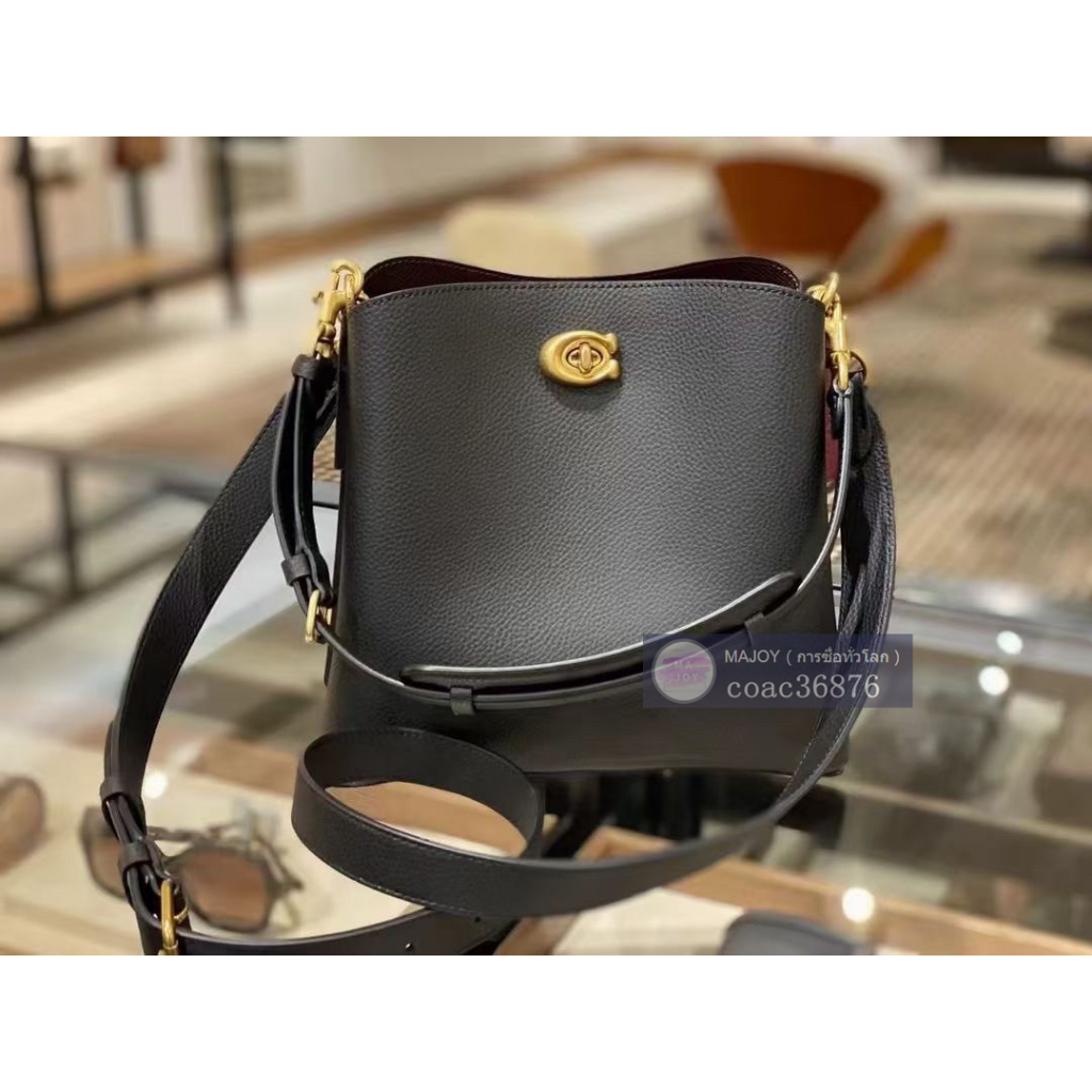 แท้💯% /ปลอดภาษี COACH Willow Bucket กระเป๋าทรงถังใบเล็ก กระเป๋าสะพายข้างผู้หญิง，กระเป๋าสะพายข้างแบบพกพา