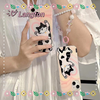 🌈Langton🌸สไตล์สร้อยข้อมือ ลูกแมว การ์ตูน หวานสวย iphone 11 14 pro max ป้องกันการหล่น ขอบเต็ม case for iPhone 12 13