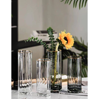 พร้อมส่ง 【Becky home shop】แจกันแก้วสไตล์ยุโรปสูง โปร่ง ใส่ดอกไม้ไว้พระ ตกแต่งห้องนั่งเล่น SAN-CCT