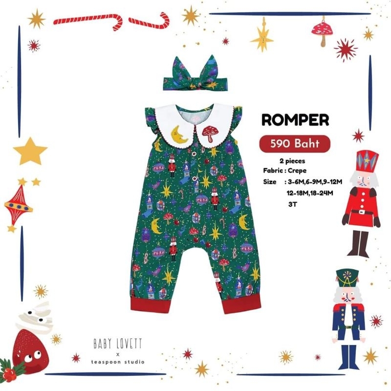 Used Baby Lovett Romper สีเขียว (Christmas Collection) Size 12-18 เดือน พร้อมส่ง