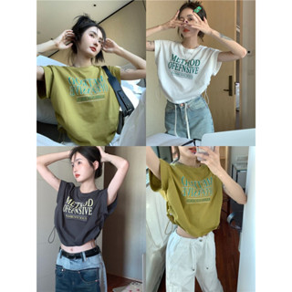 KSAพร้อมส่ง เสื้อครอปสาวอวบน่ารักๆ ท็อป oversize T-shirt เสื้อผ้าผู้หญิงสไตล์เกาหลี เสื้อยืดเอวลอยแขนสั้นแฟชั่น สกรีนลาย