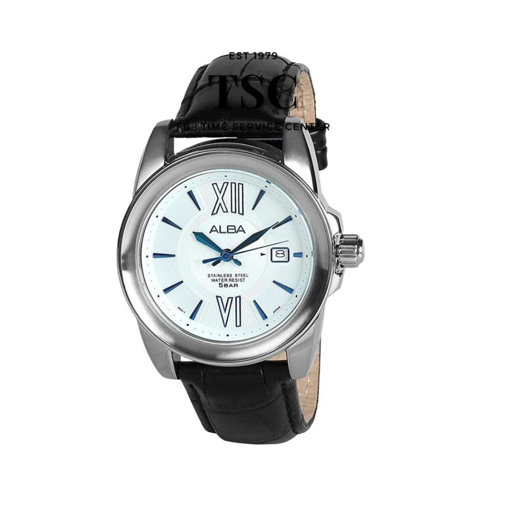 นาฬิกาข้อมือผู้ชาย ALBA AS9057X1 สายหนังสีดำ เข็มน้ำเงิน รับประกัน1 ปี
