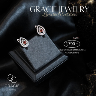 ต่างหูพลอยแท้ Gracie Jewelry ตัวเรือนเงินแท้ชุบทองคำขาว พลอย ออเรนจ์ แซฟไฟร์ (Orange sapphire) 0.2 ct. / เพทายแท้