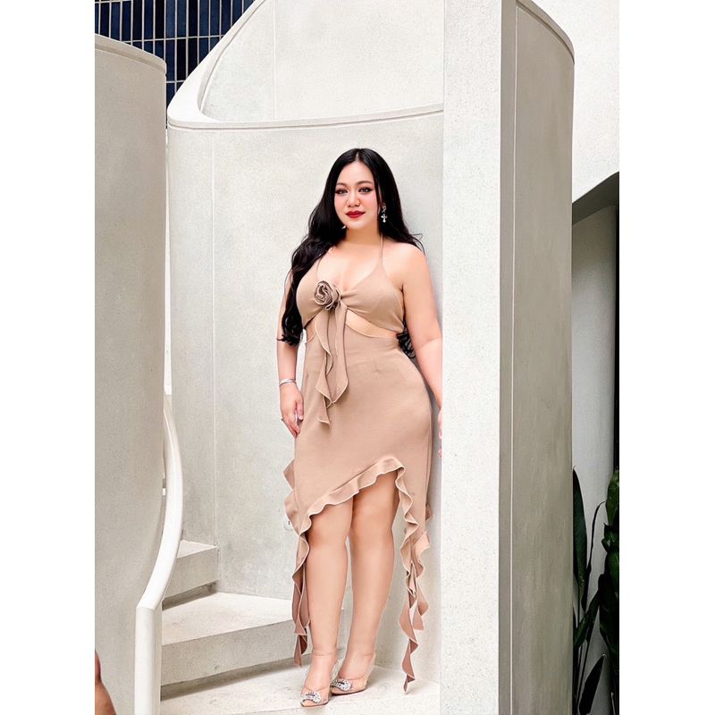 พร้อมส่ง 100KG Plus size เดรสสาวอวบอ้วนออกงาน Plu size เดรสพรางหุ่น รุ่นเทียน่า(Z7)