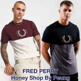 [ของแท้ พร้อมส่งในไทย] Fred Perry Circle Branding Colour Block T Shirt Col : Ecru และ Gunmetal (AW22 รุ่นใหม่ของซีซั่นนี