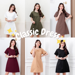 Byjutha 🌼 Classic Dress เดรสแขนสั้นสีพื้น เดรสสั้นทำงาน