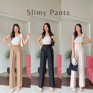 Slimly Pants กางเกงกระบอกกลาง เเต่งตะขอขอบยื่น เก็บพุง