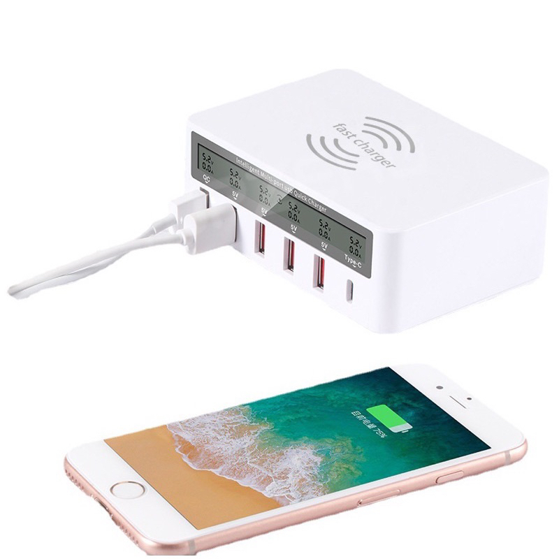 818F  USB6ช่อง มีไวเลตชาร์จ มีตัวอ่านกระแสไฟ 50w