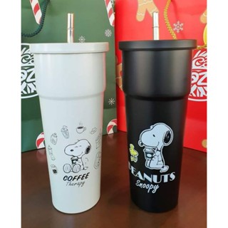 (แก้วใหม่มือ1) Café Amazon x Snoopy : Stainless Tumbler” แก้วสนูปปี้ แก้วอเมซอน ( สีขาว.สีดำ ) 24 ออนช์