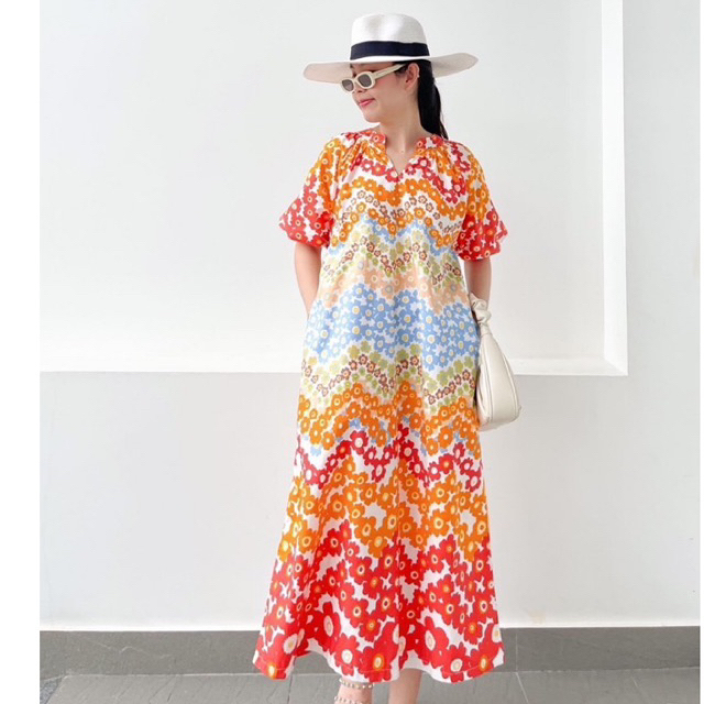 ✅พร้อมส่ง✅ เดรสคอจีน อก42” ลายดอก แขนพอง   lolita