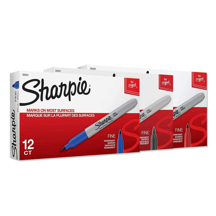 [ยกกล่อง] ปากกาเขียนแผ่นซีดี ปากกามาร์คเกอร์ ปากกาเคมีกันน้ำ Sharpie (ชาร์ปี้) Marker Fine 1 หัว จำนวน 12 ด้าม