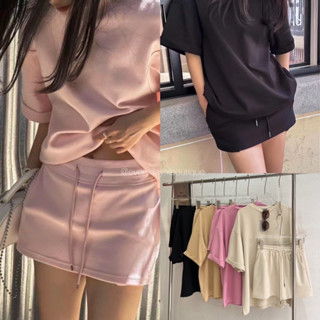 New! Oversized basic set💗🖤🥯 (420฿ฟรีส่ง) ชุดเซ็ตเสื้อยืดคอกลมทรง oversized มาพร้อมกระโปรงกางเกง แบบจึ้ง akkara