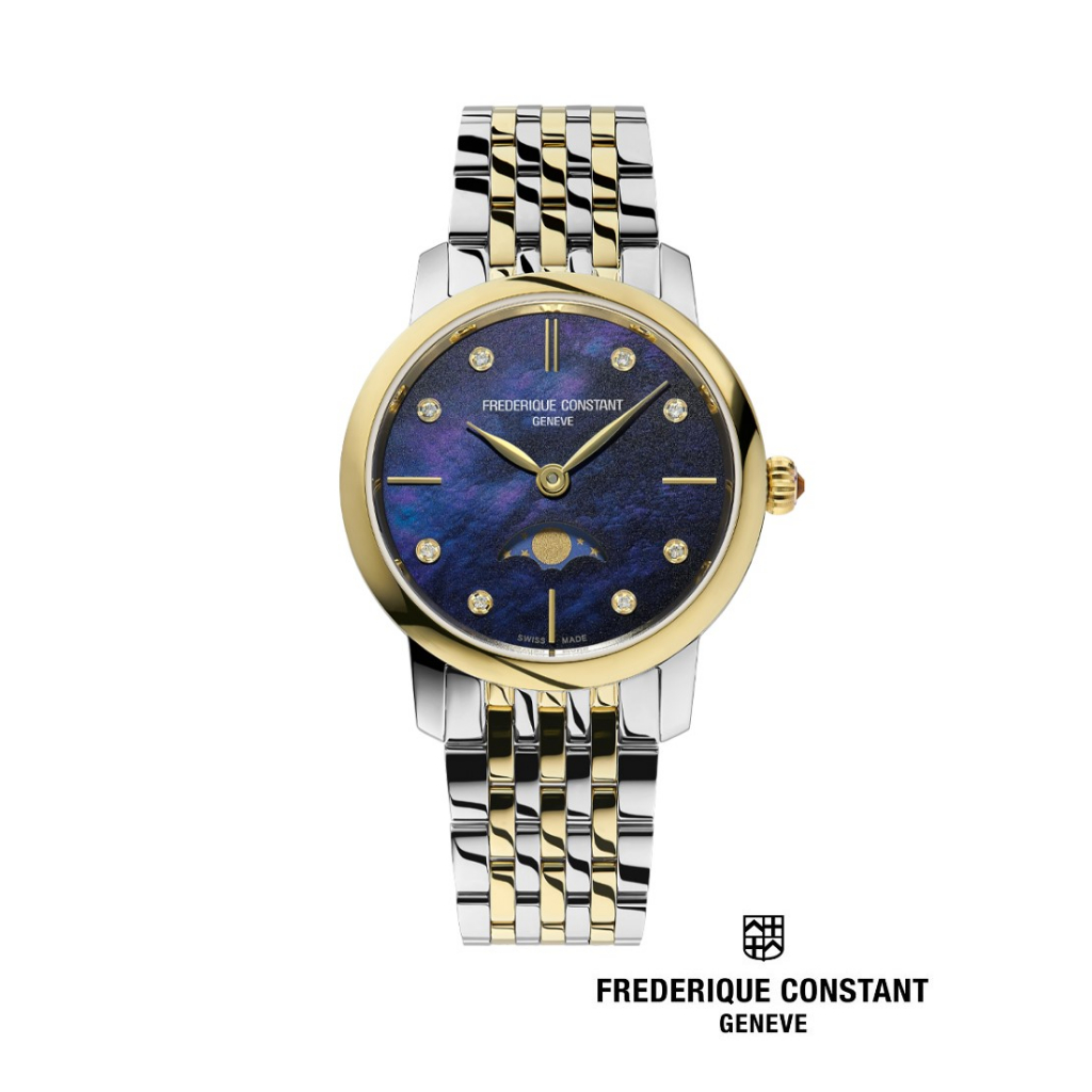 Frederique Constant Quartz FC-206MPND1S3B Moonphase Diamonds Slimline Ladies Watch