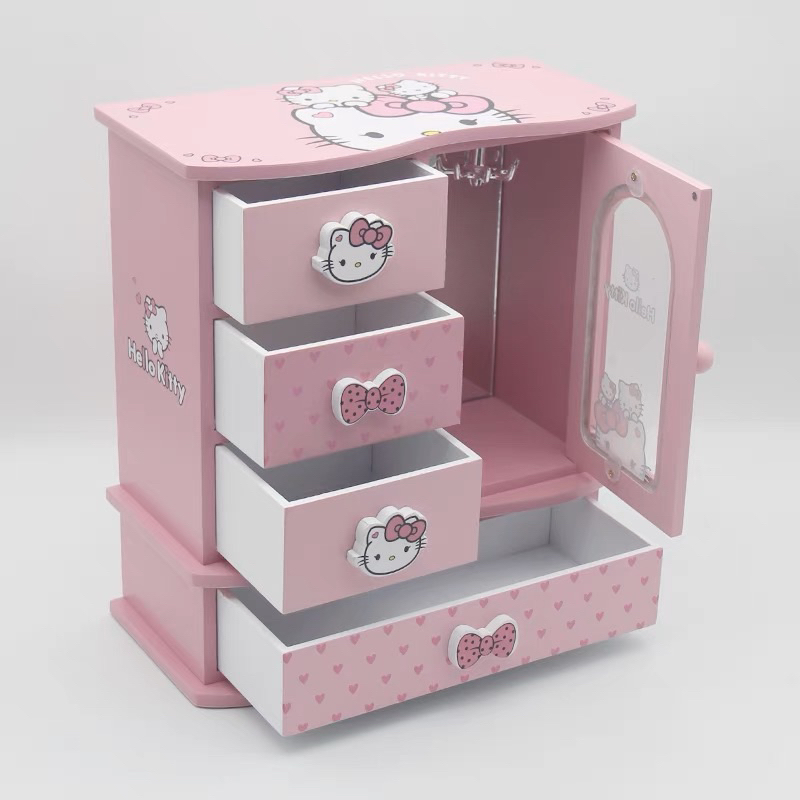 ลิ้นชัก4ชั้น ตู้กระจก hello kitty 🗄️💕 สีชมพู บรรจุสิ่งของ อเนกประสงค์
