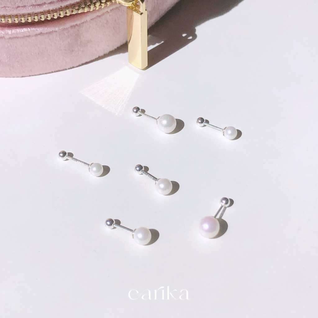 earika.earrings - white pearl dot piercing จิวหูเงินแท้ไข่มุกเม็ดเดี่ยว (มีให้เลือก 3 ขนาด) สำหรับคนแพ้ง่าย