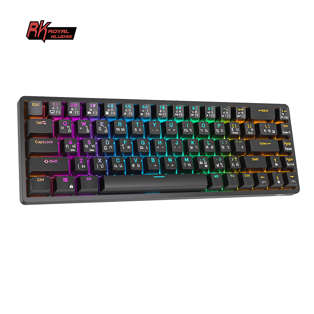 Royal kludge RK837 (G68) Black คีย์บอร์ดล่นเกมบลูทูธไร้สาย BT5.0/2.4G/USB-C ขนาด60% 68 ปุ่ม RGB Hots
