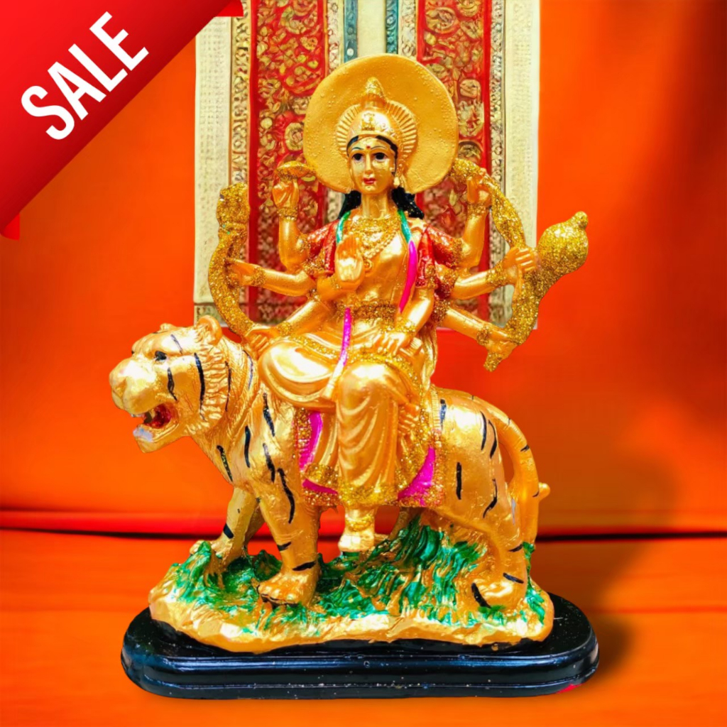 WC[98H]พระแม่อุมาเทวี ขี่เสือ สีทองเเต่งสี ปางปราบอสูร ปราบมารร้าย ขนาดหน้าตัก 5 นิ้ว สูง 10 นิ้ว แล้วเรซิ่นพรีเมี่ยม บู
