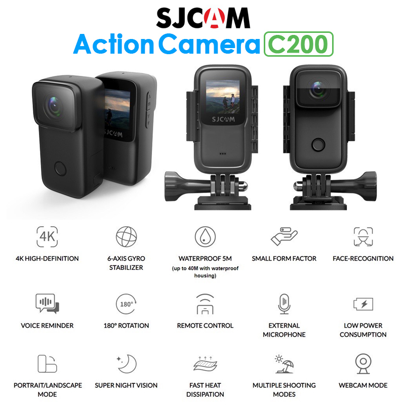 SJCAM C200 Action Camera กล้องแอคชั่น ความคมชัดระดับ 4K Ultra HD คมชัดทั้งกลางวันและกลางคืน  มี Wi-Fi กันน้ำลึก 40 เมตร