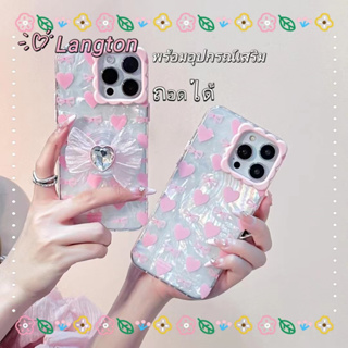 🌈Langton🌸จัดส่งภายใน24ชม เคสใส ขอบเต็ม iphone 11 14 pro max พร้อมอุปกรณ์เสริม ถอดได้ โบว์หูกระต่าย case for iPhone 12 13