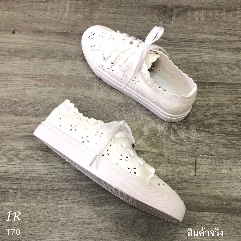 ผ้าใบหนังพียูนิ่มมากๆฉลุลายแต่งเชือกผูก (IR T70) ส้นยางกันลื่นหนา 0.5 นิ้ว (รุ่นนี้มาใหม่นะคะ)