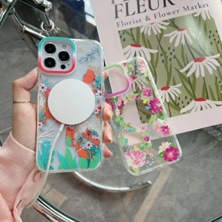 เคสแม่เหล็ก เคสลายดอกไม้ ใช่สำหรับ iPhone 14 pro max 14plus 13 13pro max 12 12 prro max ใช่สำหรับ ไอโฟน 14 เคส TPU