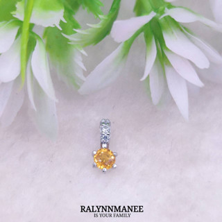 O6447 จี้พลอยบุษราคัมแท้ ( Yellow sapphire ) ตัวเรือนเงินแท้ 925 ชุบทองคำขาว